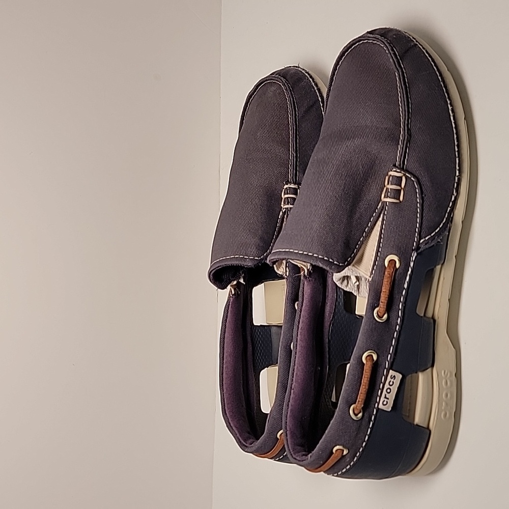 Crocs Beach Line Canvas Boat Water Shoes Loafers Slip-On Casual Navy Blue 11